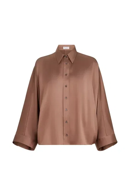 Cămașă Brunello Cucinelli din satin maro