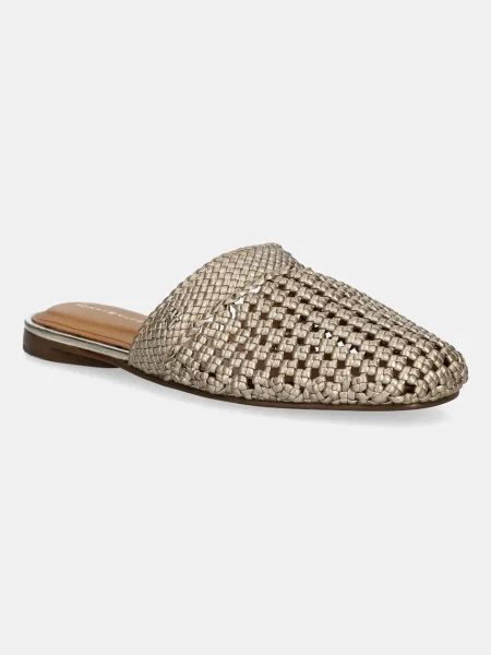 Natikači Tommy Hilfiger CROCHET METALLIC LEATHER MULE zlata