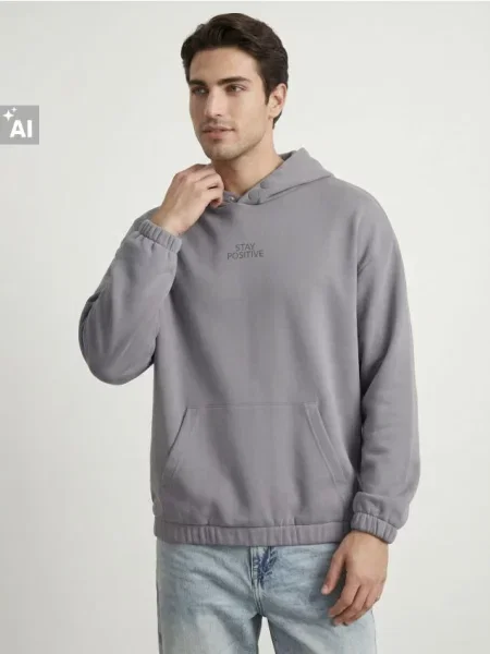 Sinsay Mikina s nápisem Stay Positive šedá