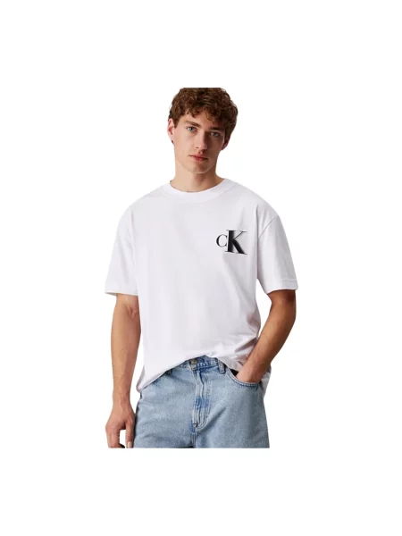 T-shirt z nadrukiem z logo i okrągłym dekoltem Calvin Klein Jeans biała