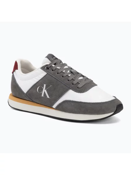 Încălțăminte pentru bărbați Calvin Klein Retro Runner Bans Leather Suede granite gray/white/rhubarb alb