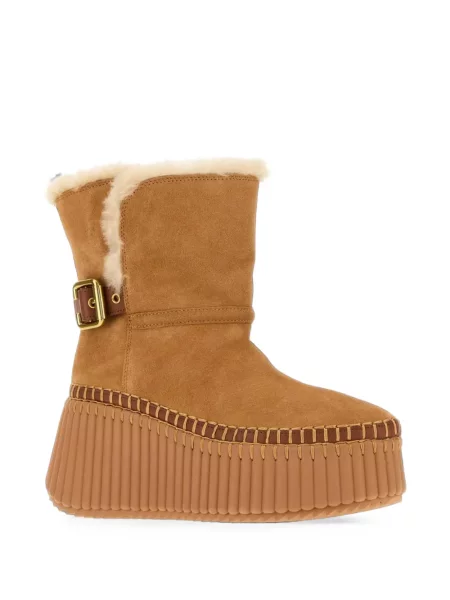 Cizme scurte Chloé din piele de oaie maro
