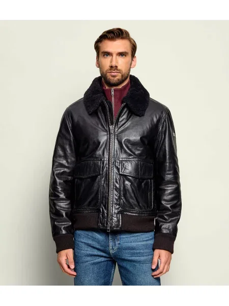 Joop! Geacă de piele Dalko cu adaos de lână negru
