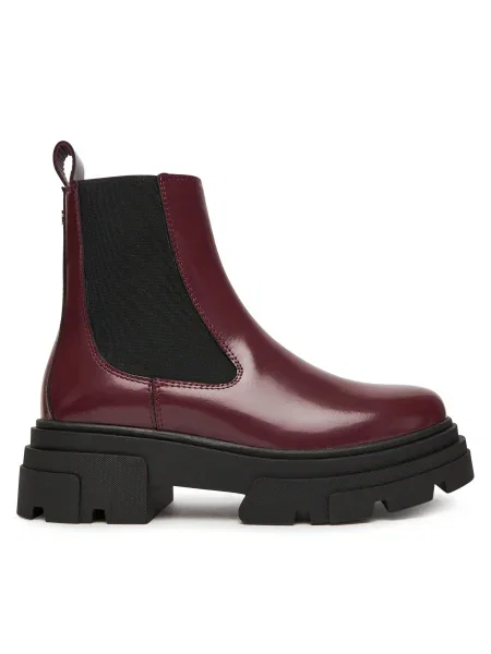 Кожени боти челси Tommy Hilfiger TH SHINY LEATHER CHELSEA бордо с платформа с лека изолация кафяво