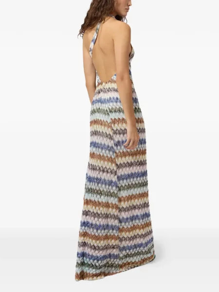 Rochie Missoni tricotate cu un umăr gol albastru