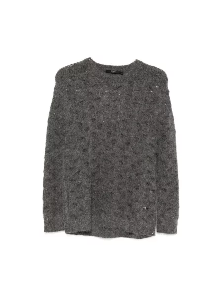 Sweter Seventy z cekinami z siateczką z siateczki szary