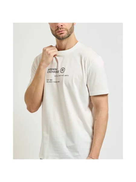 Armani Exchange Koszulki Mężczyzna M Koszulka z nadrukiem i okrągłym dekoltem biały