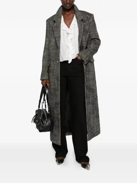 Palton Isabel Marant de lână cu model herringbone negru