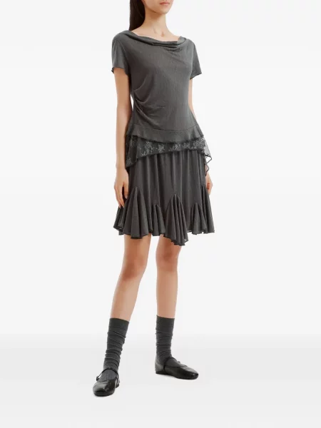 Rochie mini Tout A Coup cu volane din dantelă gri