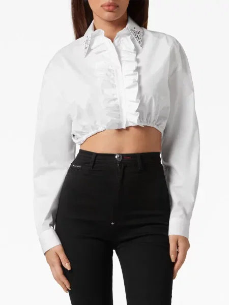 Zkrácená košile Philipp Plein s volány bílá