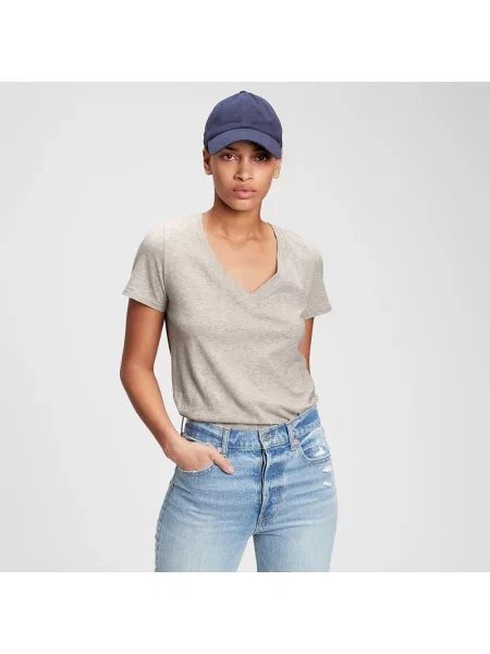 GAP Tričko organic cotton vintage v-neck t-shirt šedé