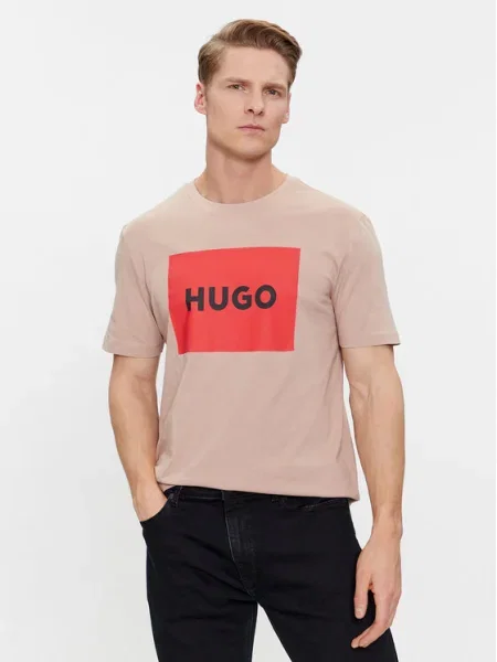 Тениска HUGO с принт бежово
