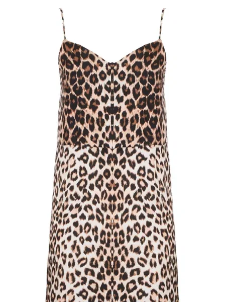 Κοστούμι φόρεμα La Prestic Ouiston με λεοπαρ μοτιβο με λαιμόκοψη v καφέ