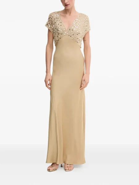 Rochie maxi Never Fully Dressed cu paiete cu decolteu în V de costum