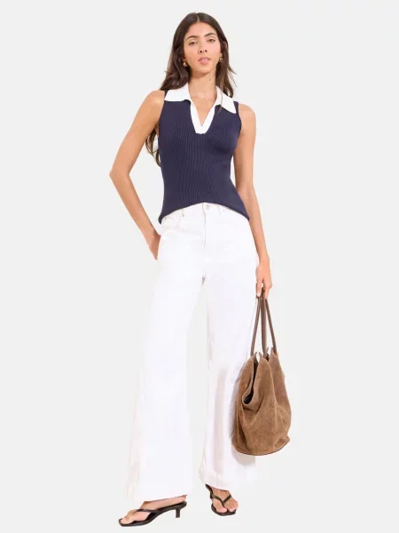 Lipsy Top brodat bleumarin alb