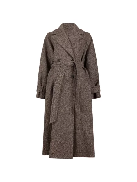 Cu centură palton Weekend Max Mara cu două rânduri de nasturi maro