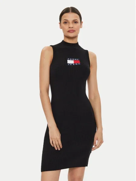 Tommy Jeans Rochie tricotată Center Flag negru