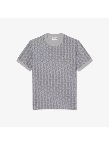 Lacoste Koszulka Żakardowa Z Monogramem szara