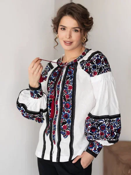 Лляна Вишита сорочка Golden Trinity білий