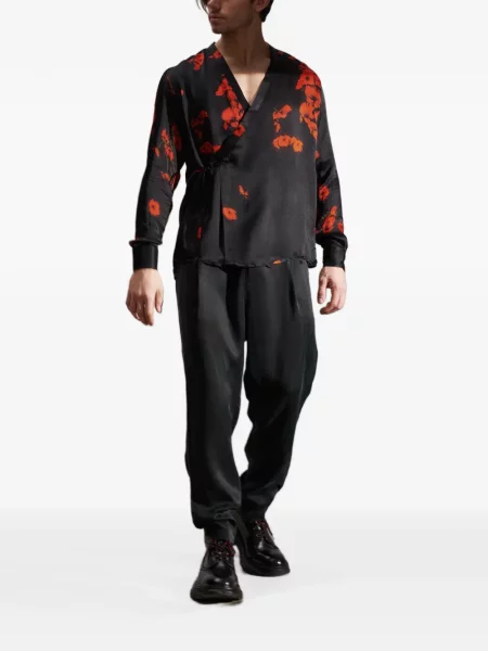 Cămașă Tessitura de mătase cu model floral cu imagine negru