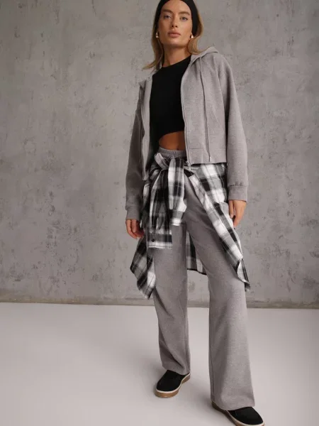 Komplet Dresowy Spodnie Straight Leg i Bluza z Kapturem na Timas szary