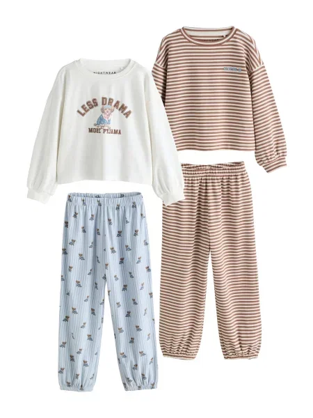 Next Pijamale crem / azuriu / maro alb