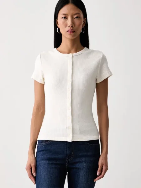 Levi's tricou pentru femei cu modal RORY BUTTON THROUGH SS bej
