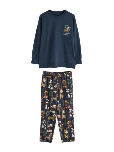 Next Pijamale bleumarin / maro cappuccino / verde alb