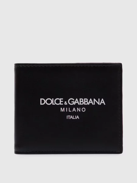 Шкіряне портмоне з принтом логотипа Dolce&gabbana чорне