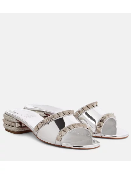 Papuci tip mules Christian Louboutin din piele argintiu