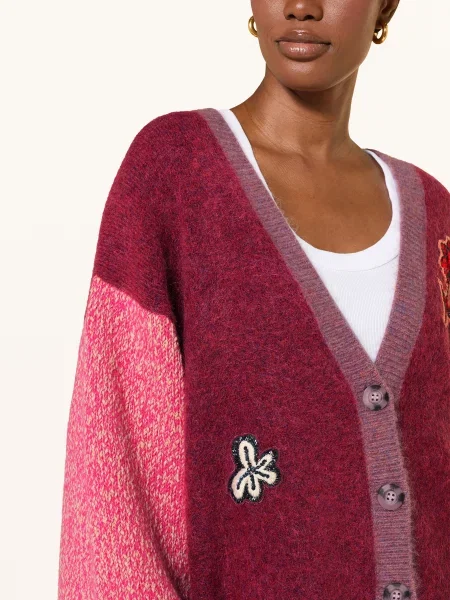 Alémais Oversized Pletený Svetr Mlak S Mohérem A Alpakou tmavě červená / růžová bílá