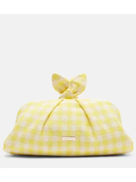 Pisemska torbica Aquazzura z lokom s karirastim vzorcem vezi rumena