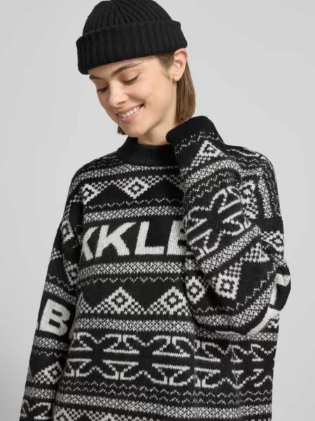 Sweter z dzianiny żakardowej z okrągłym dekoltem Karo Kauer czarny