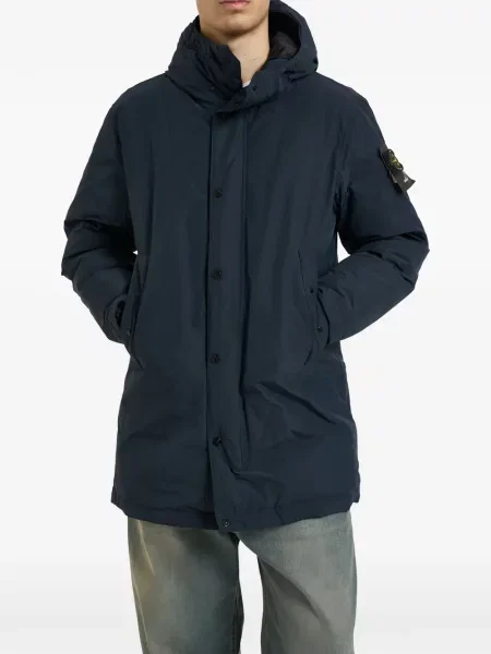 Palton Stone Island cu glugă cu strasuri albastru