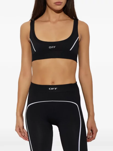 Sutien sport Off-white cu broderie alb