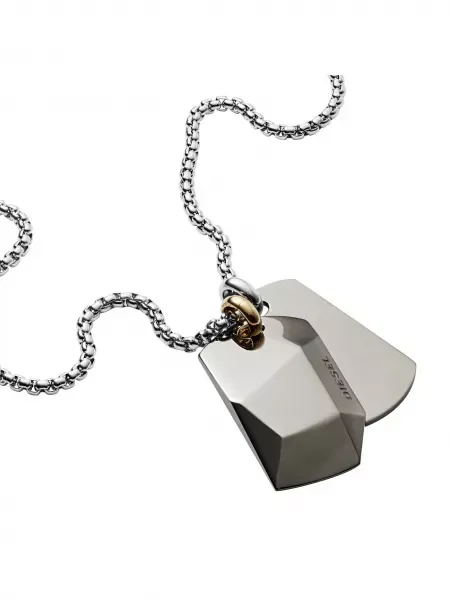 DIESEL Retiazka Dog Tag' strieborná