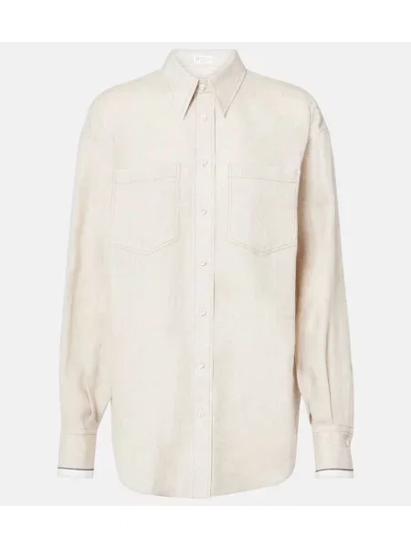 Lniany top Brunello Cucinelli beżowy