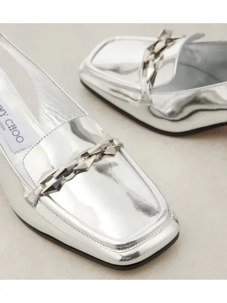 Pantofi cu toc Jimmy Choo din piele slingback argintiu