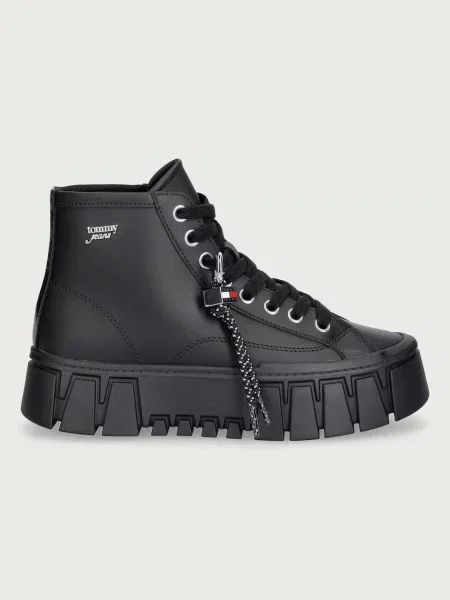 Kožené tenisky Tommy Jeans na platforme čierna