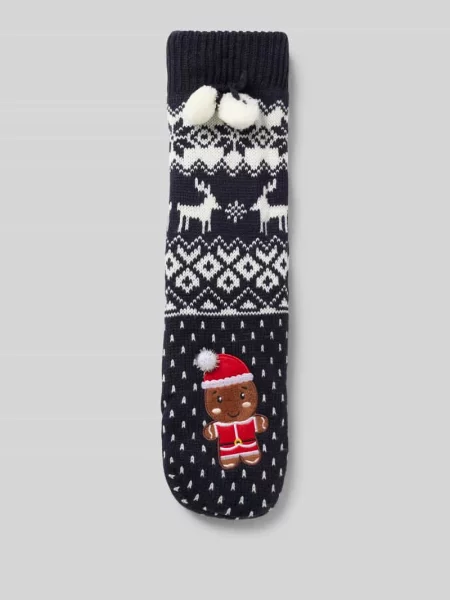 Skarpety w imitacji dzianiny model Gingerbread Home' Capelli New York granatowe