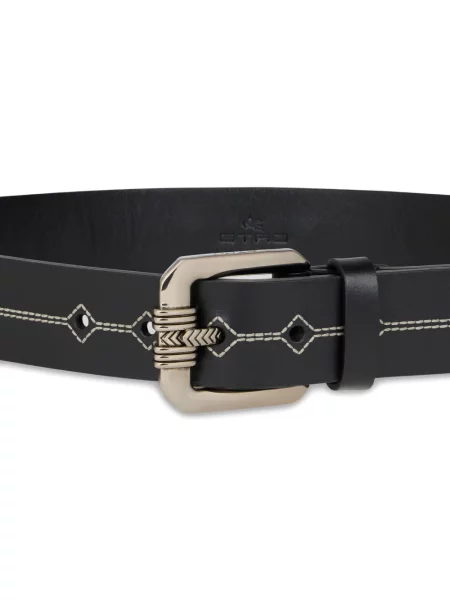 Curea Etro cu broderie din piele negru