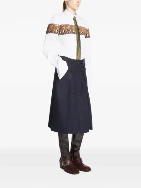 Fustă midi Dries Van Noten de lână albastru