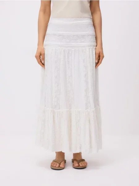Reserved Fustă maxi de dantelă alb