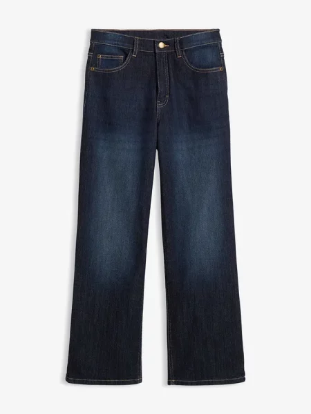 Jeansy ocieplane wide leg z dżersejową podszewką mid waist niebieskie