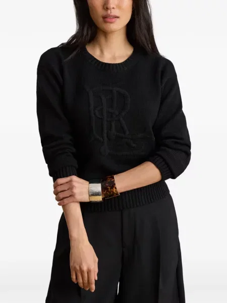 Пуловер Lauren Ralph Lauren бродиран черно