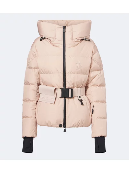 Opásaný péřová bunda Moncler Grenoble s kapucí růžová
