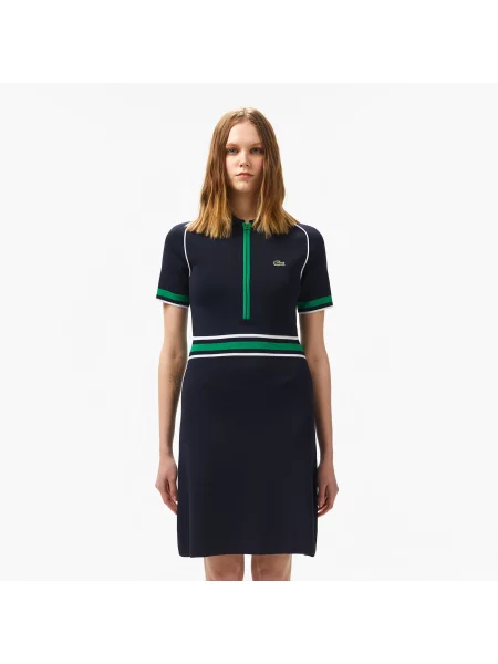 Lacoste Sukienka Z Kołnierzykiem Polo Z Krótkim Rękawem Z Blokadą Koloru Classic Fit granatowa
