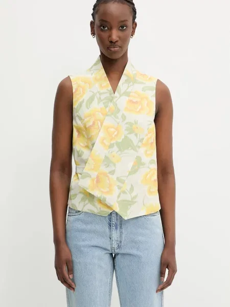 Kenzo vestă cu amestec de in un singur rand de galben