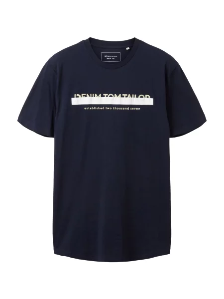 TOM TAILOR DENIM Tricou crem / bleumarin alb