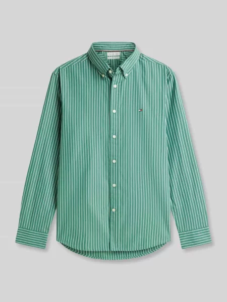 Body Fit koszula casualowa z czystej bawełny Tommy Hilfiger zielona